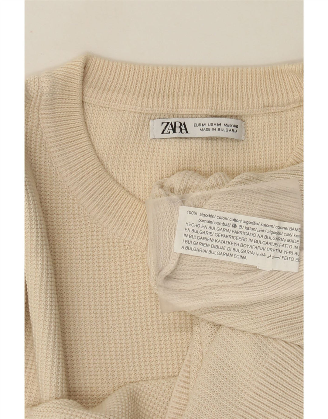 Мужской джемпер с круглым вырезом Zara, средний хлопковый джемпер белого цвета