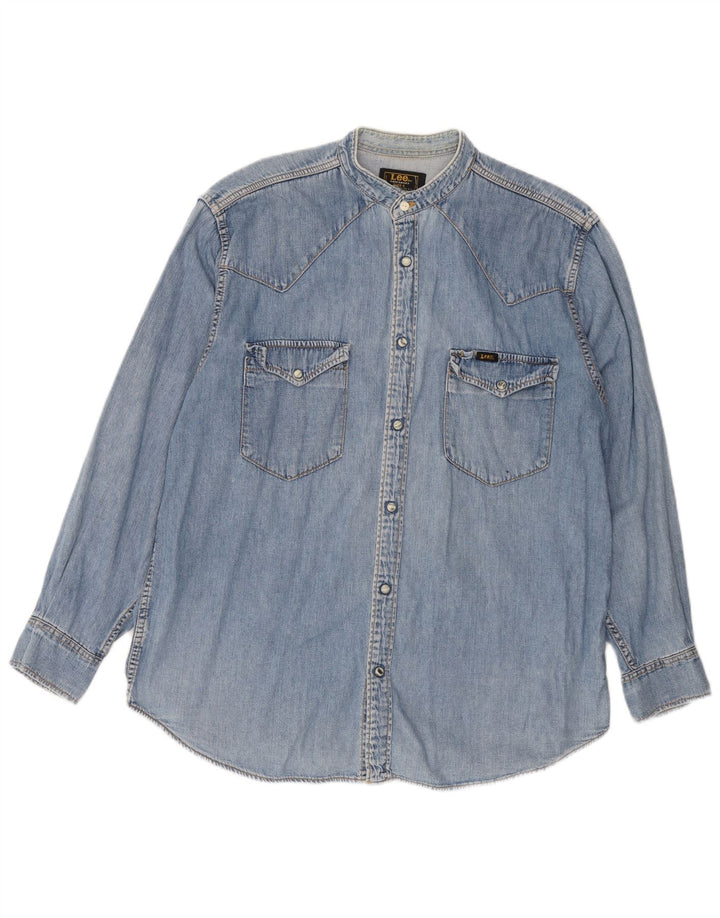 Мужская джинсовая рубашка Lee, большая синяя хлопковая ткань