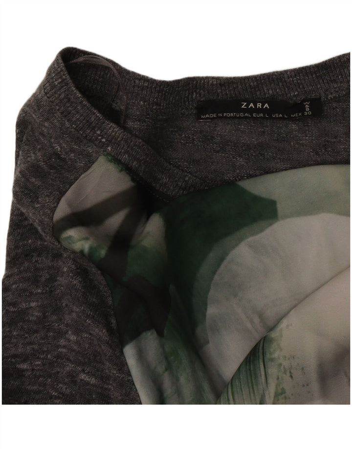 Женская блузка Zara Top UK 16, большая серая с цветочным принтом