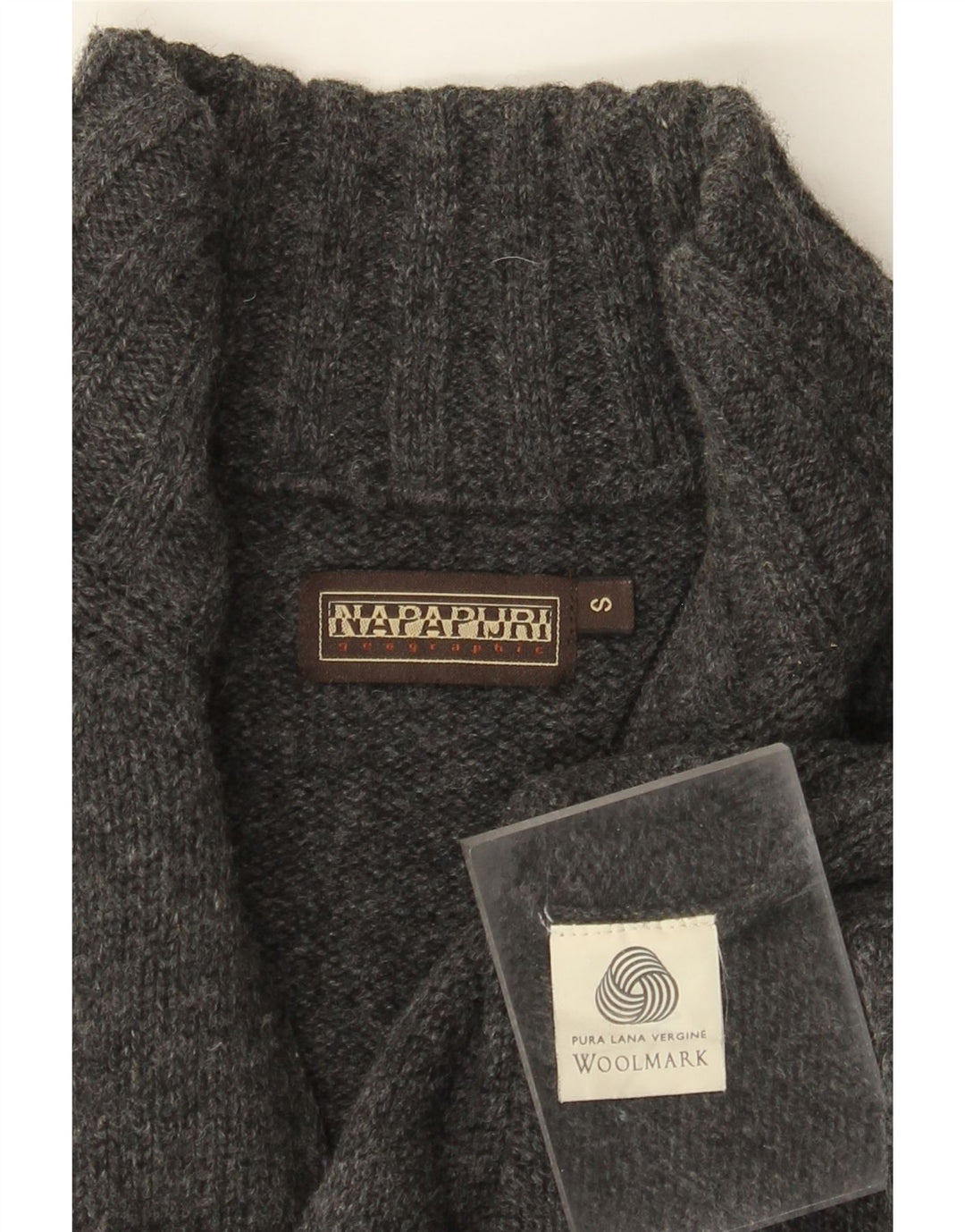 Napapijri Мужской джемпер с воротником-молнией с геометрическим рисунком, маленький серый шерстяной свитер