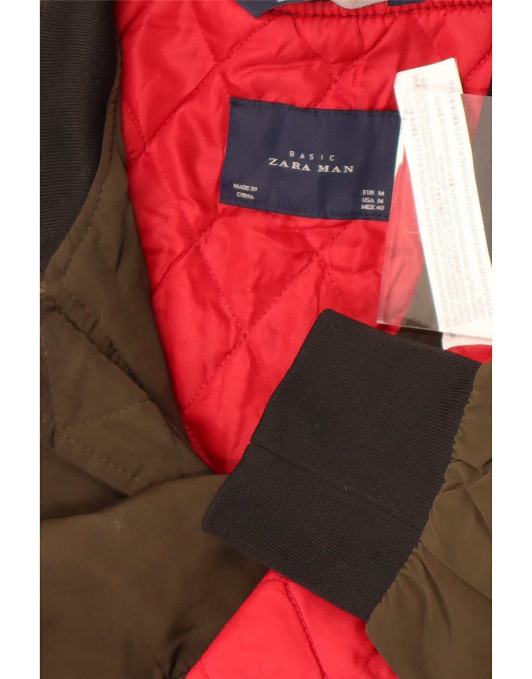 Мужская куртка-бомбер Zara UK 38, средний цвет хаки, полиэстер с цветными блоками