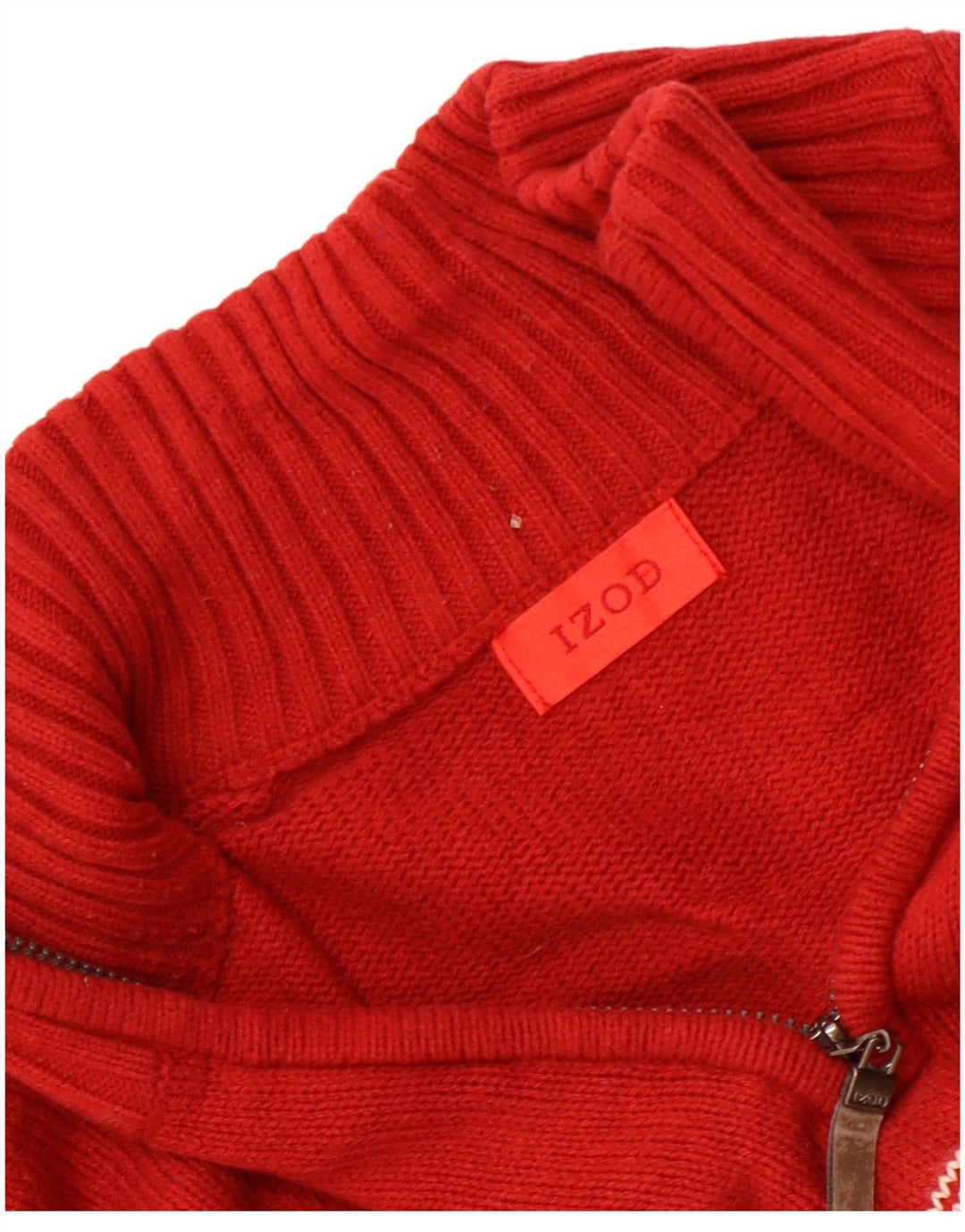 IZOD Мужской джемпер с воротником на молнии, средний красный жаккардовый свитер