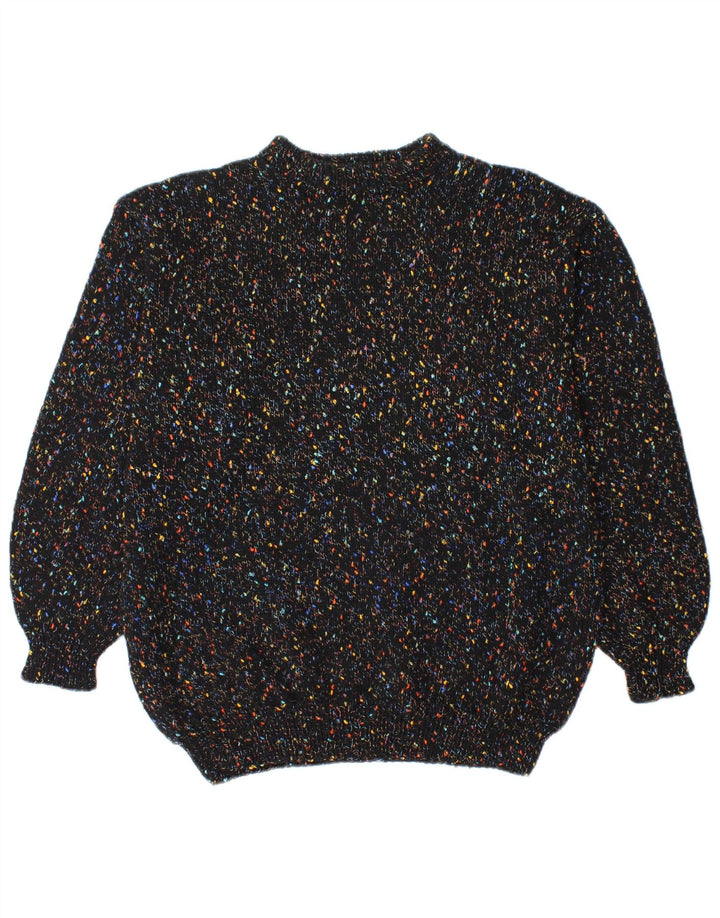 Винтажный мужской свитер с высоким воротником, средний черный в крапинку