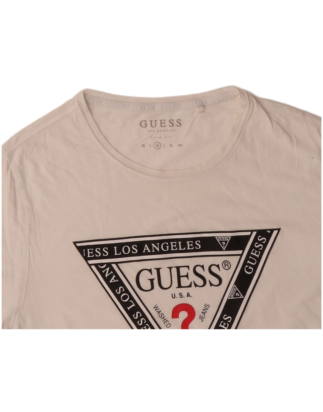 Мужская футболка GUESS Slim Fit с рисунком, топ среднего размера, белый хлопок, хлопок