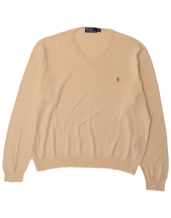 Мужской джемпер с v-образным вырезом Polo Ralph Lauren 2XL, бежевый хлопок