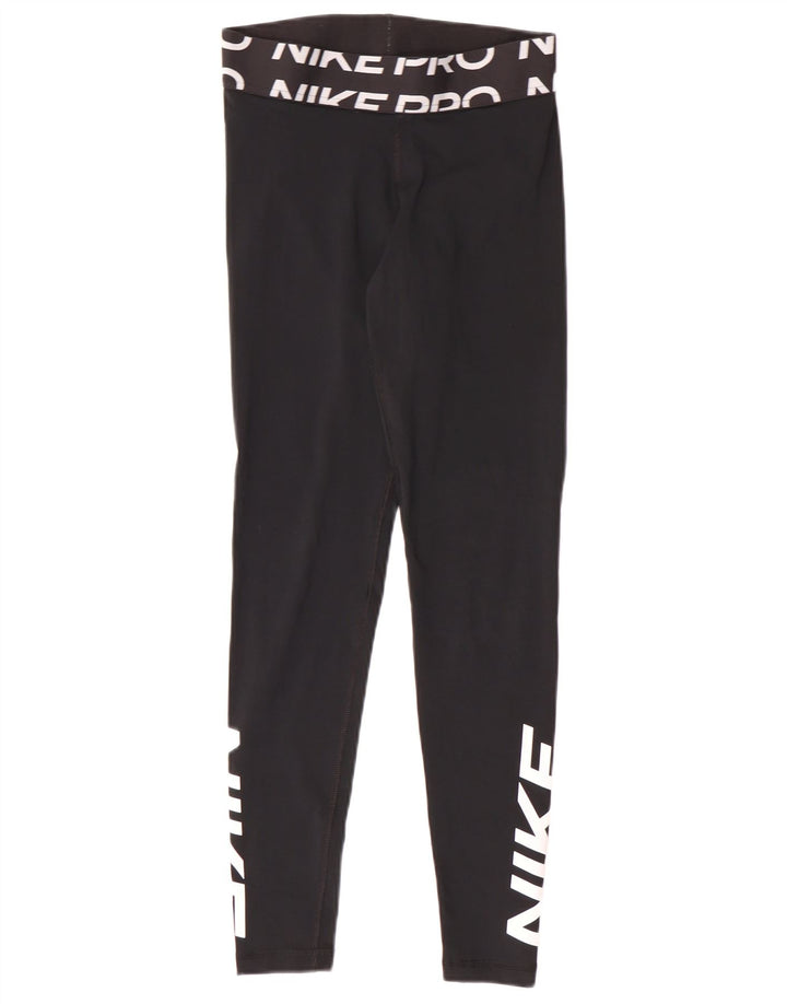 Женские леггинсы с рисунком Nike Dri Fit UK 10, маленькие черные спортивные из полиэстера