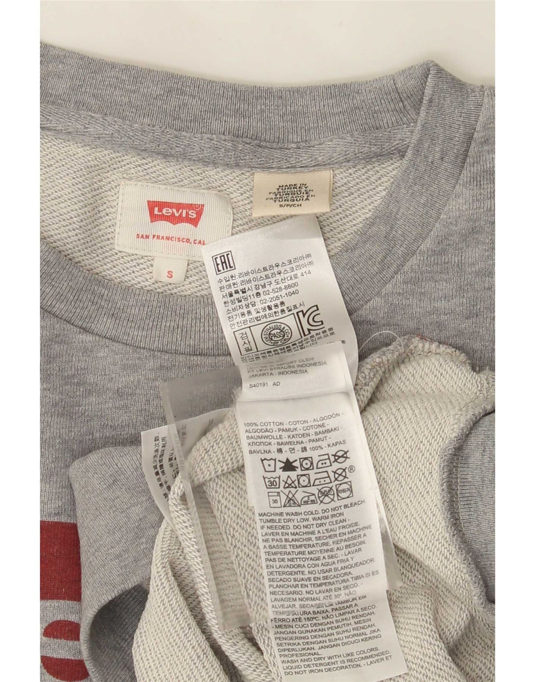 Мужской свитшот с рисунком Levi's, маленький серый хлопковый джемпер