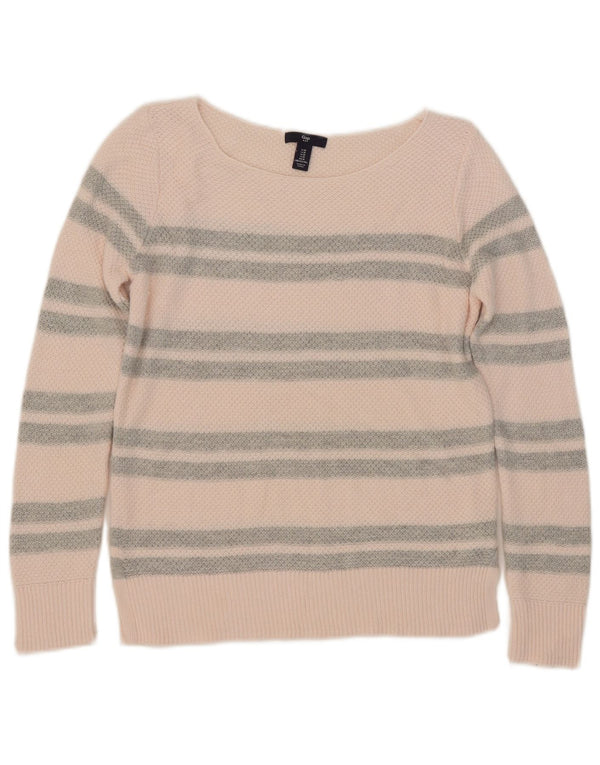 Gap Womens Boat Neck Jumper Sweater UK 14 Medium Pink Striped Cotton