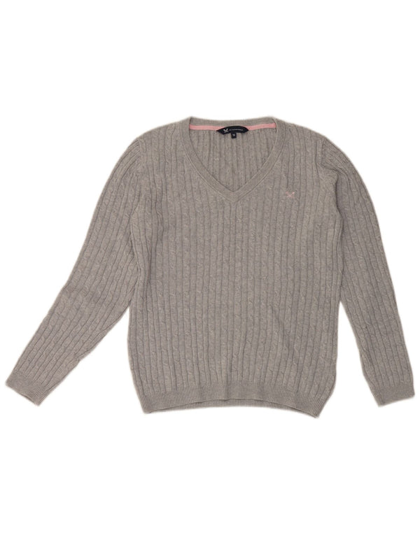 Crew Clothing Женский джемпер с v-образным вырезом, Великобритания 12, средний серый хлопок