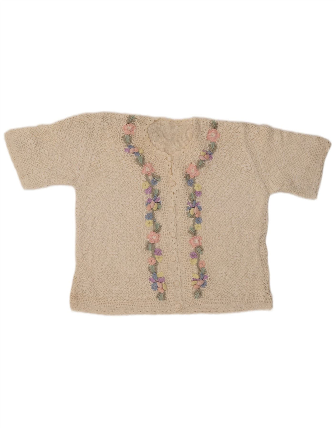 ВИНТАЖНЫЙ женский кардиган с короткими рукавами, Великобритания 14, средний с белым цветочным принтом