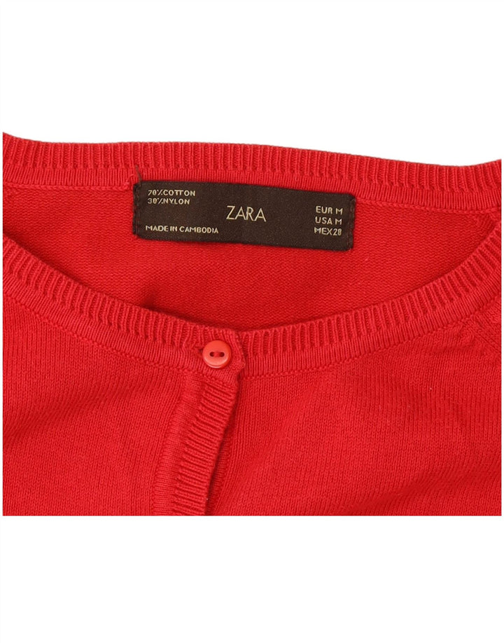 Женский кардиган Zara UK 12, хлопковый средний красный цвет