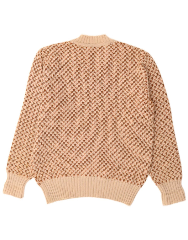 Винтажный мужской джемпер с v-образным вырезом, Великобритания, 40, средний бежевый, с геометрическим рисунком, новая шерсть