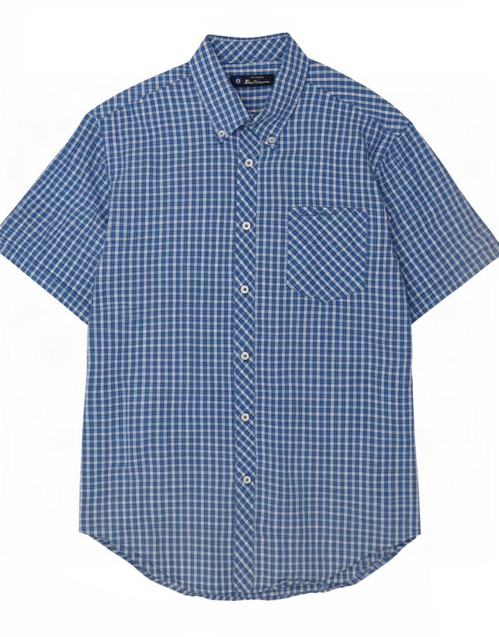 Мужская рубашка с коротким рукавом Ben Sherman, хлопковая синяя клетка среднего размера
