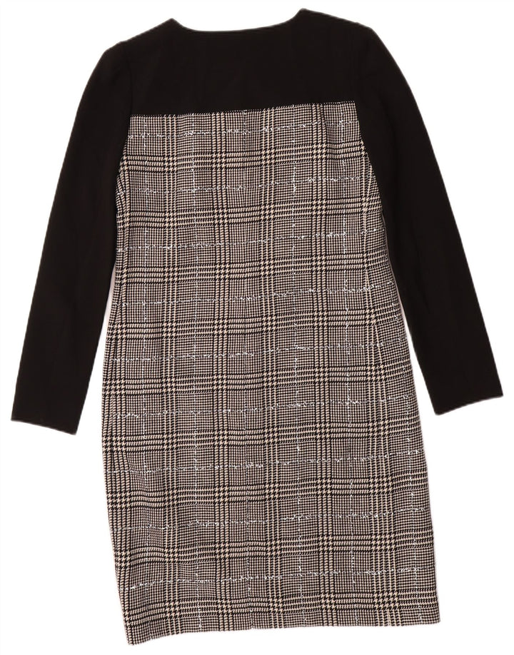 Женское платье-футляр JAEGER с длинными рукавами, Великобритания, 8, маленькое, черное, с узором «гусиные лапки», шерсть