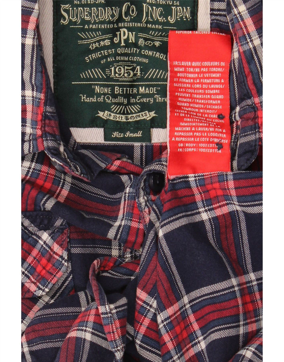 Мужская фланелевая рубашка Superdry, маленькая, темно-синяя, в клетку, хлопок