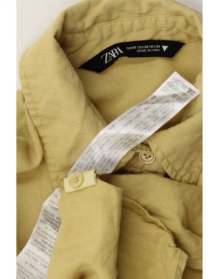 Женская рубашка оверсайз ZARA UK 6 XS, желтая льняная ткань