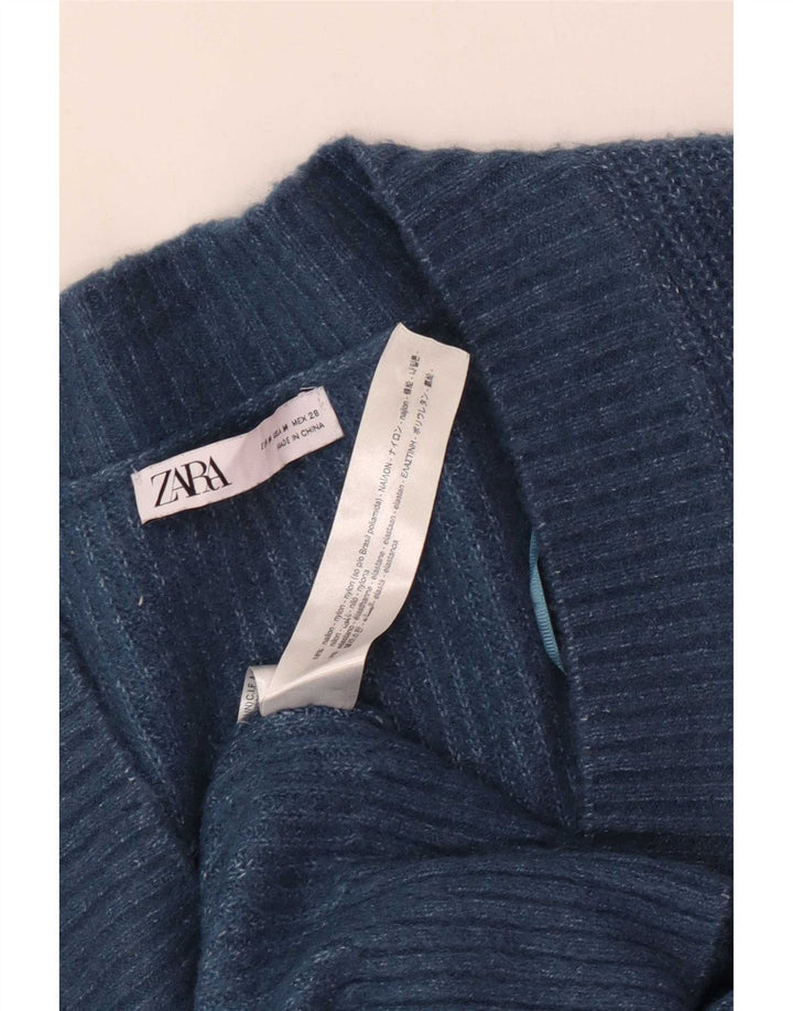 Женский свободный джемпер с v-образным вырезом Zara UK 14, средний синий полиэстер