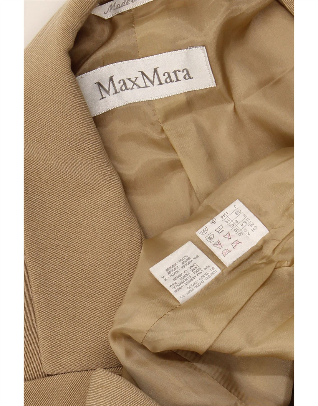 Женский двубортный пиджак MAX MARA UK 14, большой, бежевый, шерстяной