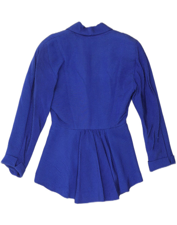 ВИНТАЖНЫЙ женский пиджак UK 12, хлопковый средний синий в тонкую полоску