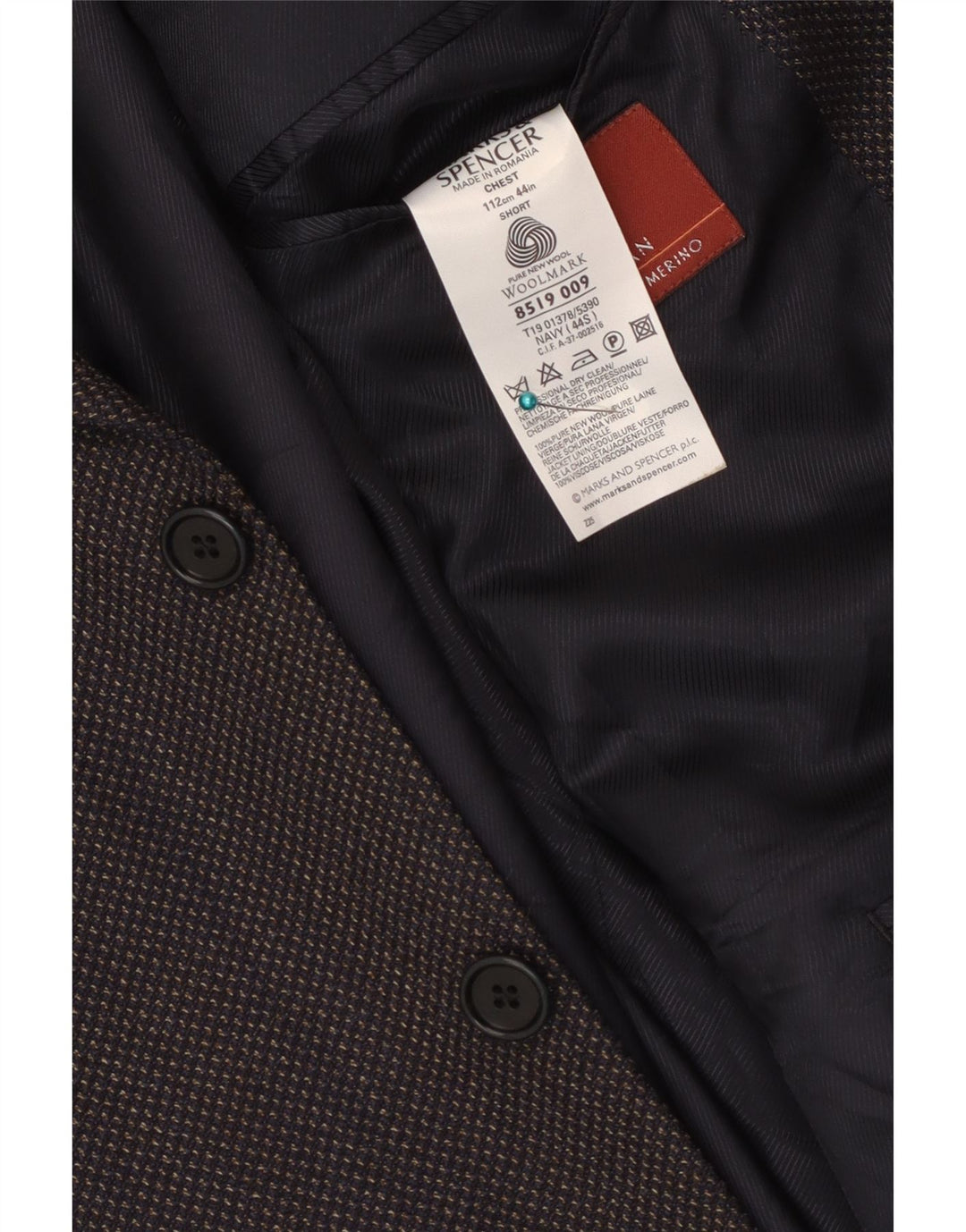 Мужской пиджак Marks & Spencer с 3 пуговицами, Великобритания 44 XL, темно-синий, из натуральной шерсти