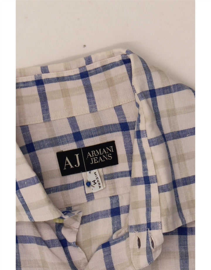 ARMANI JEANS Мужская рубашка из льна синего цвета в клетку