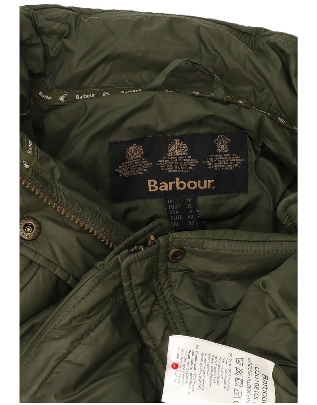 Женская утепленная куртка с капюшоном Barbour UK 12, средний зеленый полиэстер