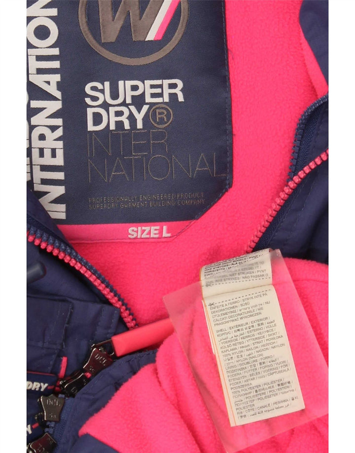 Женская ветровка с капюшоном Superdry UK 16, большая синяя с цветными блоками