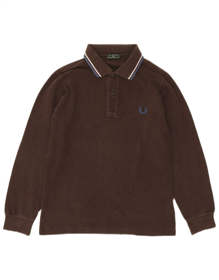 Рубашка-поло с длинными рукавами FRED PERRY для мальчиков, 13-14 лет, коричневая, хлопковая