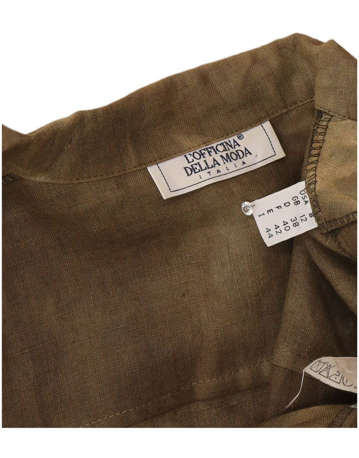 Винтажная женская блузка-рубашка с коротким рукавом UK 12, средний шелковый цвет хаки тай-дай