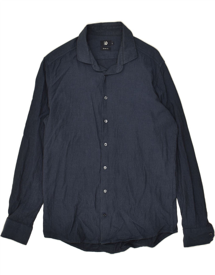 DACK'S Mens Slim Fit Shirt Large Navy Blue Cotton | Vintage Dack's | Thrift | Second-Hand Dack's | Used Clothing | Messina Hembry 