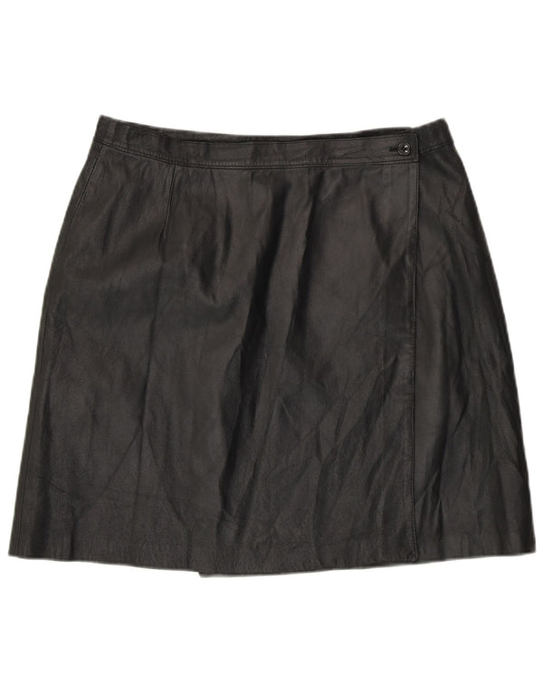 Винтажная женская кожаная юбка с завышенной талией и запахом IT 48 XL W32, черная