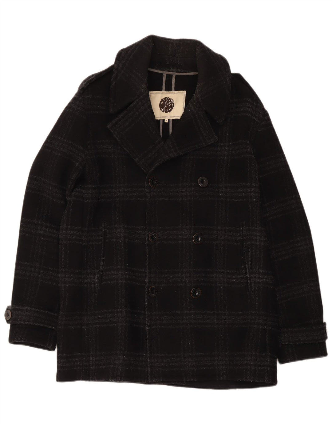 Мужское бушлат Pretty Green UK 40, шерстяное пальто в большую черную клетку