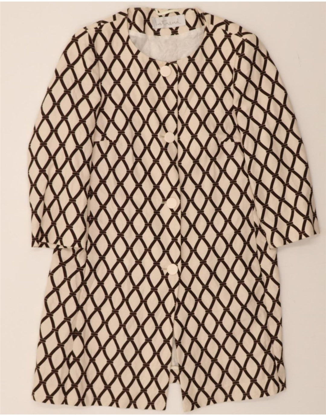 INTREND Womens Overcoat UK 18 XL Off White Argyle/Diamond Linen Vintage Intrend and Second-Hand Intrend from Messina Hembry 