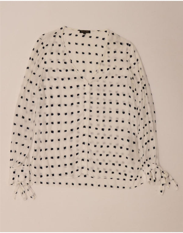 Massimo Dutti Женская Блузка С Длинным Рукавом Топ EU 36 XS Белый Пятнистый