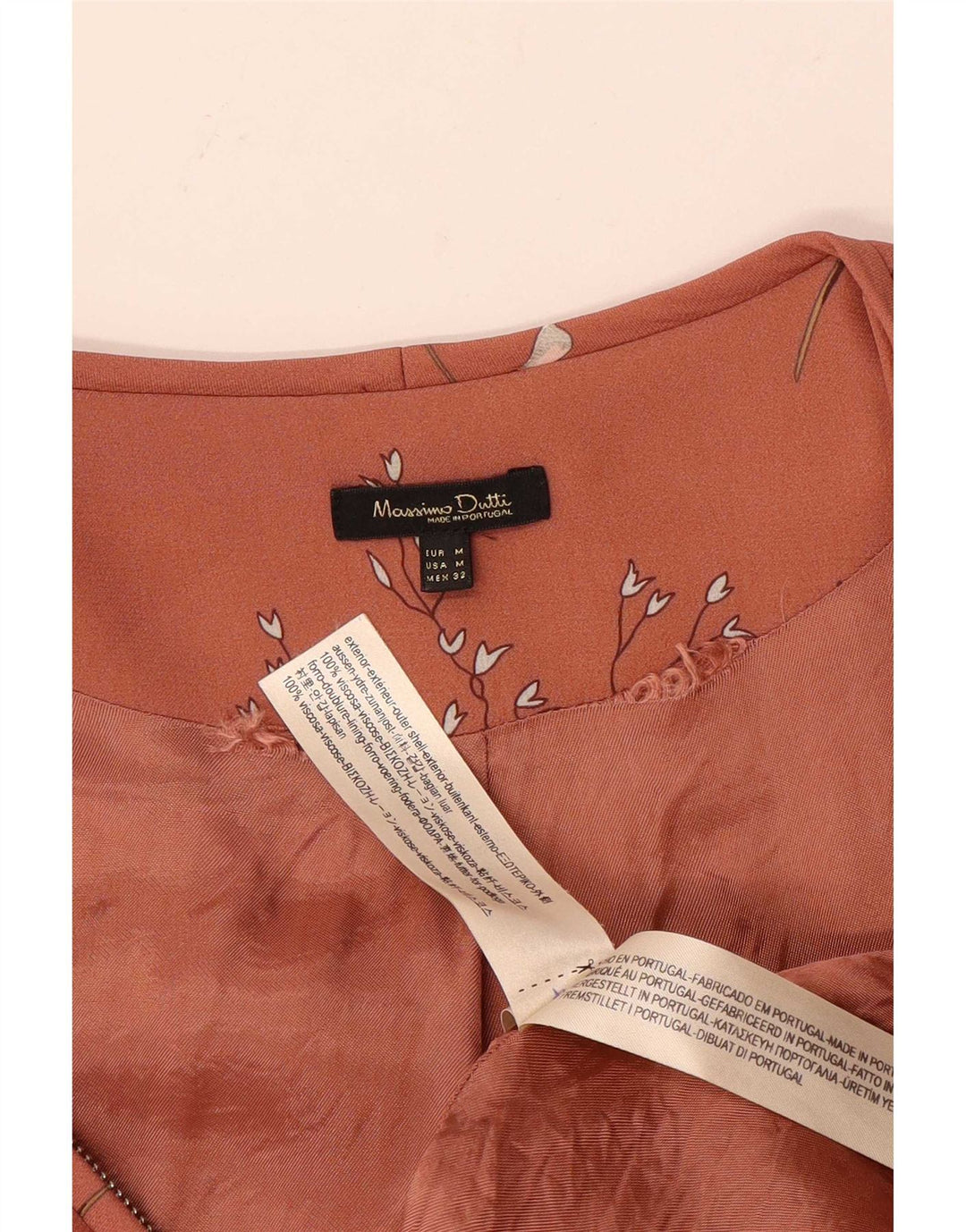 Женский бомбер Massimo Dutti UK 12, вискоза среднего розового цвета с цветочным принтом
