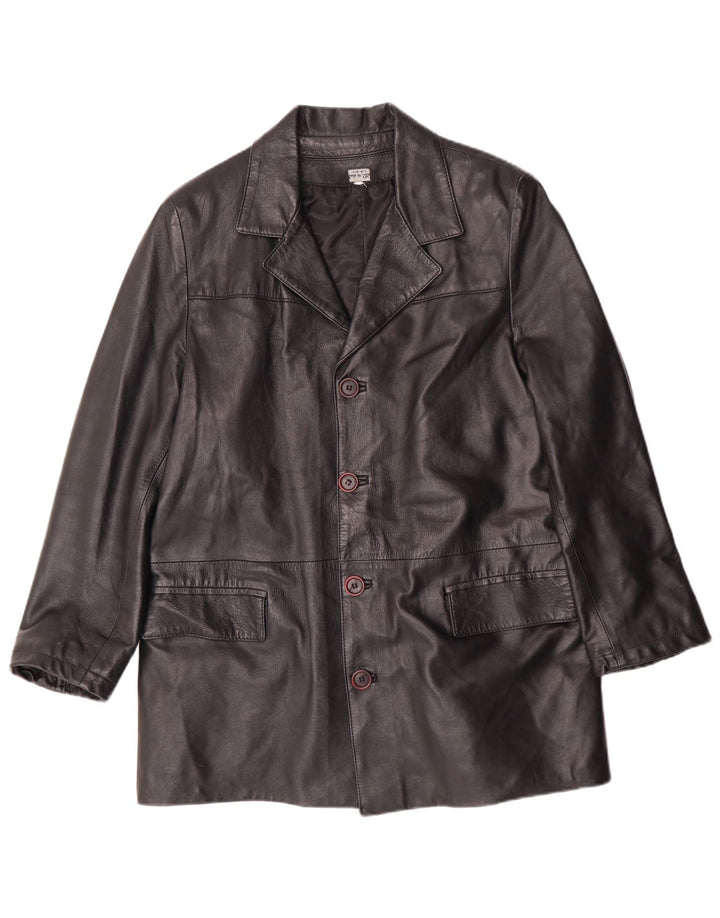 Винтажная мужская кожаная куртка UK 38, средняя черная кожаная классическая куртка