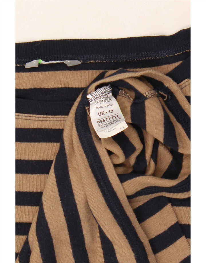 Женский топ с длинным рукавом Marks & Spencer UK 12, средний темно-синий в полоску