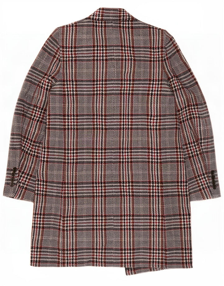 Женское пальто оверсайз Zara UK 10, маленькое серое клетчатое пальто из вискозы