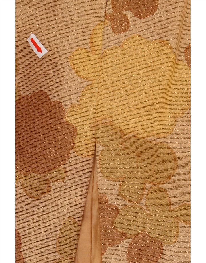 Винтажный женский укороченный пиджак на 1 пуговице, Великобритания 14, средний коричневый цвет с цветочным принтом