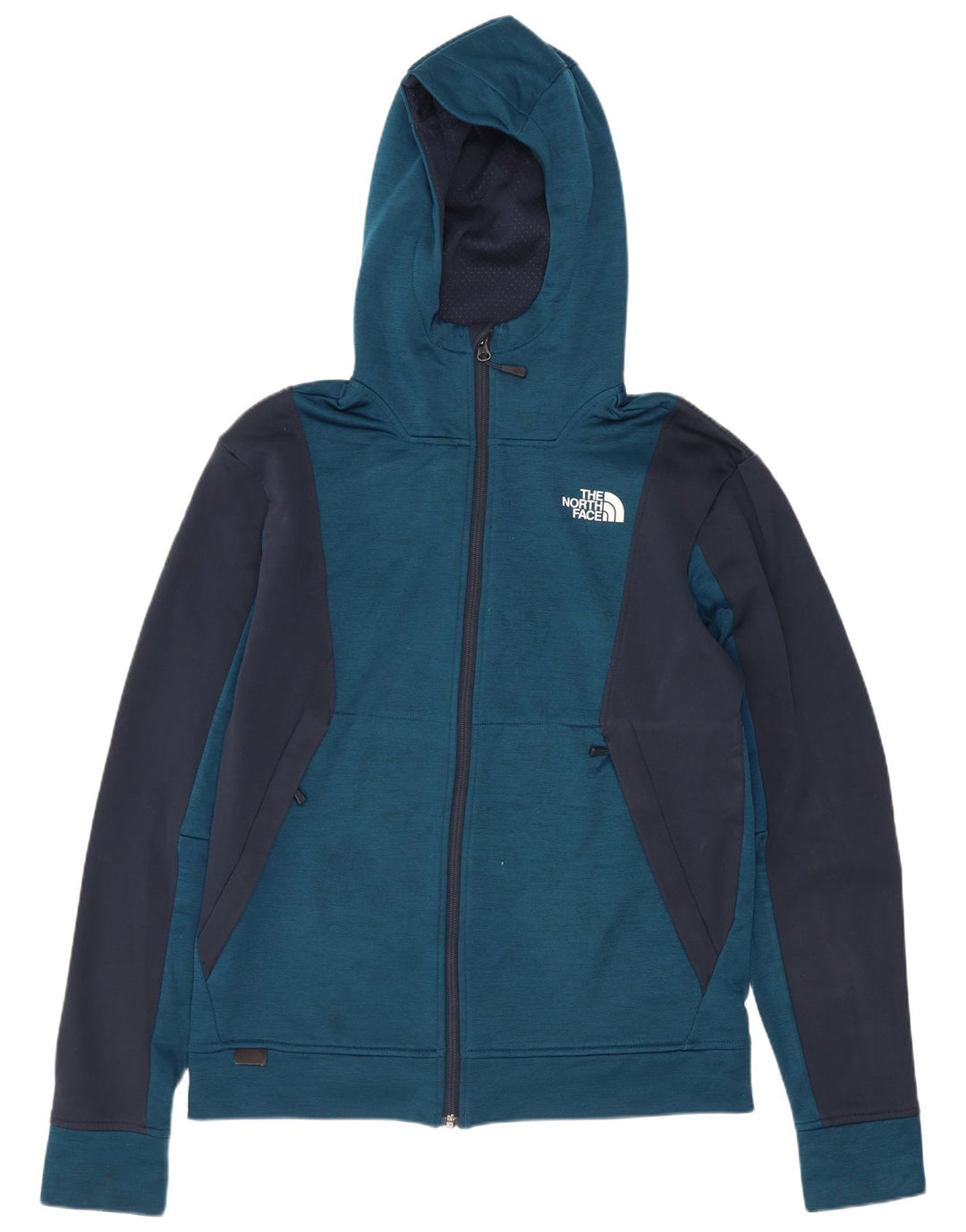 Мужской свитер с капюшоном на молнии The North Face, маленький синий, полиэстер с цветными блоками