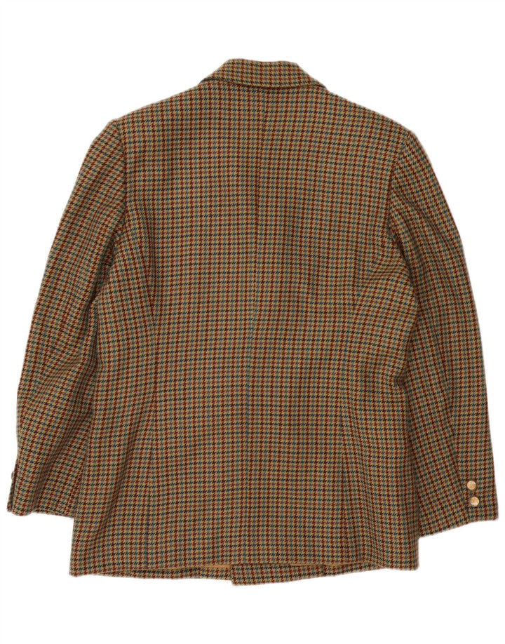 Винтажный женский двубортный пиджак, Великобритания, 16, большой коричневый, с узором «гусиные лапки»
