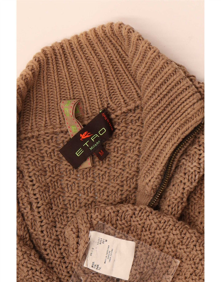 Женский свитер-кардиган Etro UK 14, средний коричневый цвет, хлопок с цветными блоками