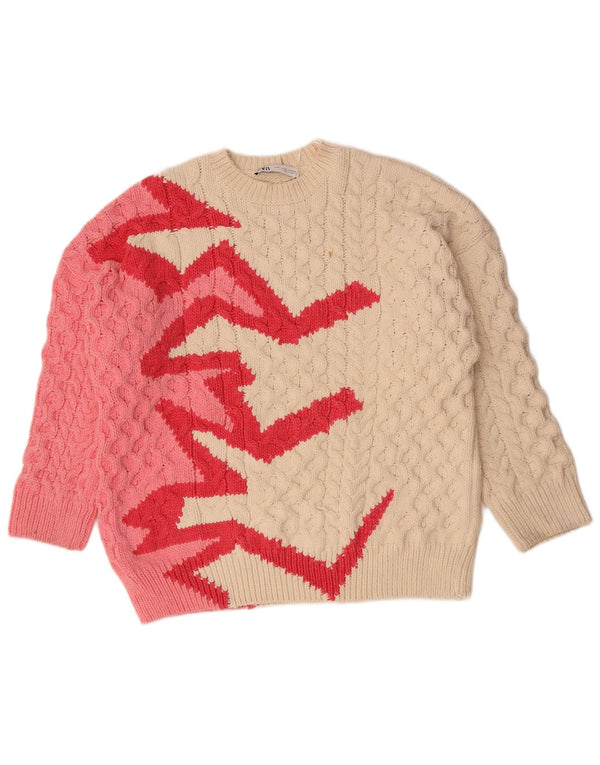 Женский джемпер с круглым вырезом Zara UK 14, средний белый полиэстер