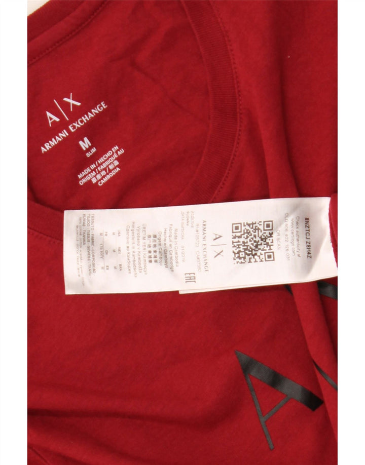 Мужская футболка с рисунком Armani Exchange, хлопковый топ среднего красного цвета