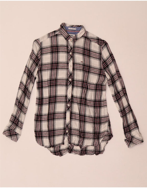 Женская фланелевая рубашка Tommy Hilfiger UK 6 XS белая вискоза в клетку