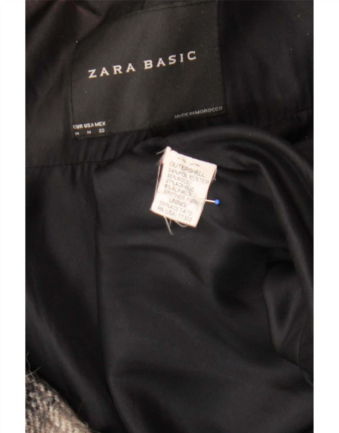 ZARA Womens Hooded Overcoat UK 14 Medium Black Plaid Polyester