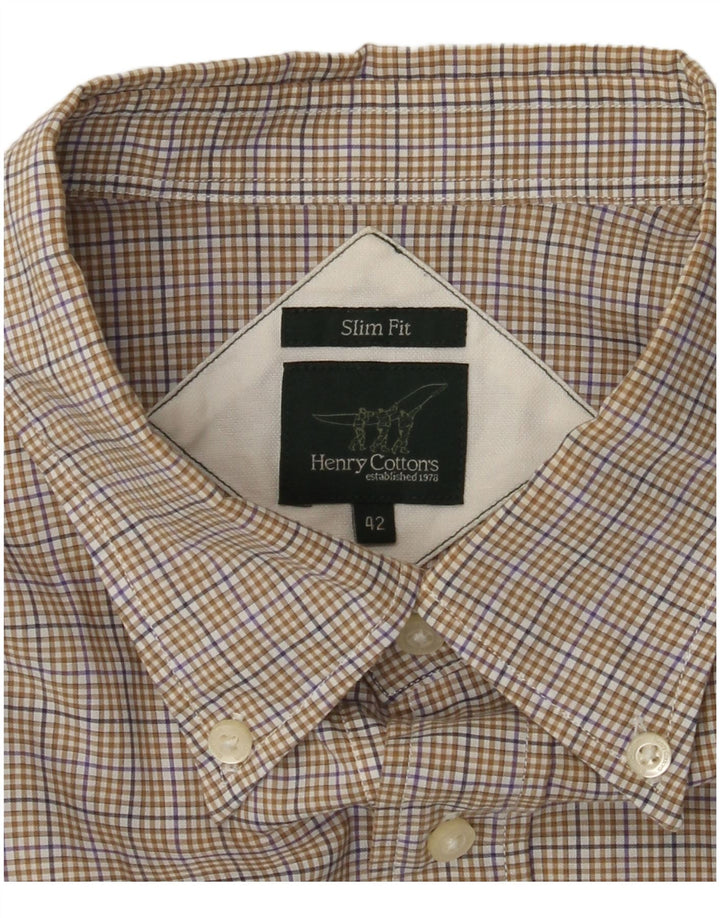 HENRY COTTONS Mens Slim Fit Shirt Size 42 Large Beige Check Vintage Henry Cottons and Second-Hand Henry Cottons from Messina Hembry 