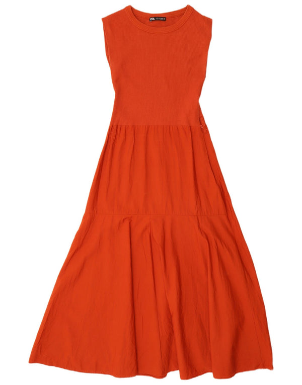 Zara Womens Sleeveless Maxi Dress UK 8 Small Orange