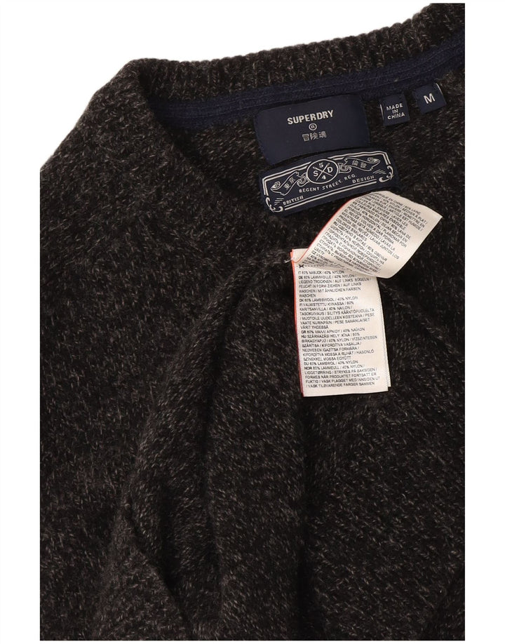 Мужской джемпер с круглым вырезом Superdry, шерстяной свитер среднего серого цвета с крапинками