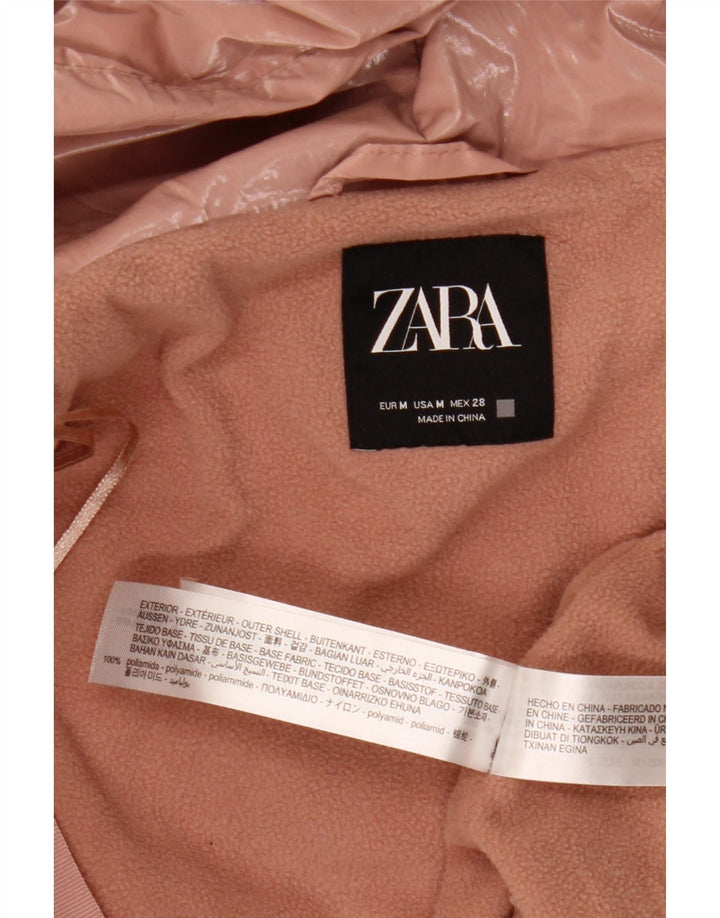 Женская утепленная куртка оверсайз с капюшоном Zara UK 14, средний розовый полиамид